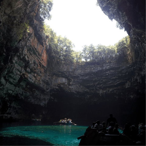 Discover the natural wonder of Melissani Cave, a five-minute walk away