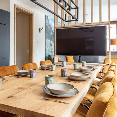 Discuss the day's tricks and tumbles around the sleek and modern dining table