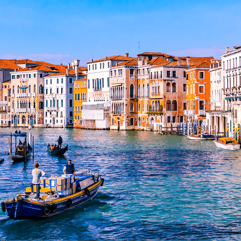 Go for a gondola ride in beautiful Venice, just an hour away