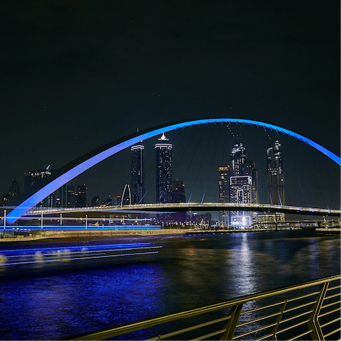 Explore all that Dubai has to offer, including the nearby Dubai Canal Boardwalk