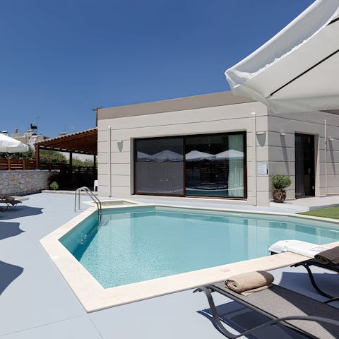 Chat around the pool before hopping into the sauna for some alone time