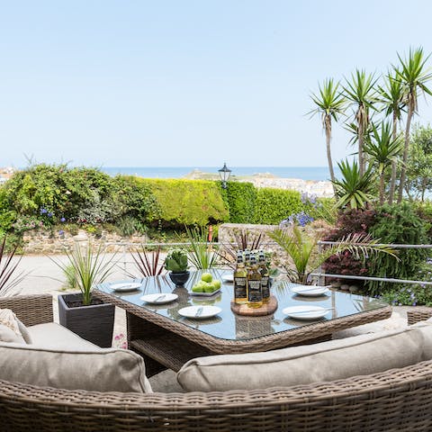 Enjoy the ocean vistas from the outdoor sofa 