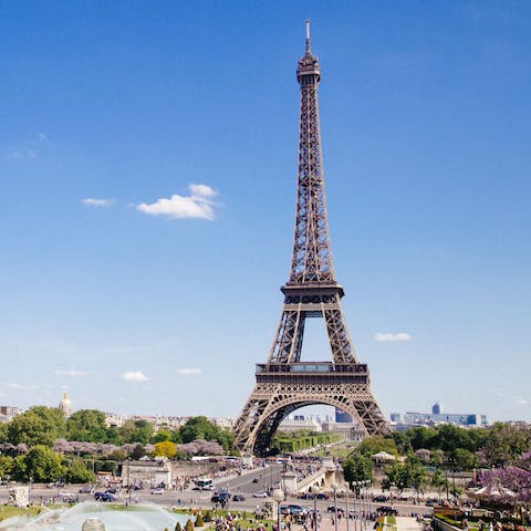 Visit Paris' emblematic Eiffel Tower, a five-minute walk away