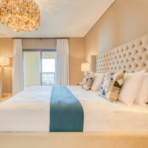 Wake up in the plush bedroom and get ready for a day of Duabi adventures 