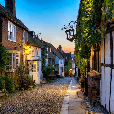 Explore the winding streets of Rye, a five-minute drive away