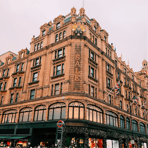 Browse the luxurious shops in Harrods, just a four–minute walk away