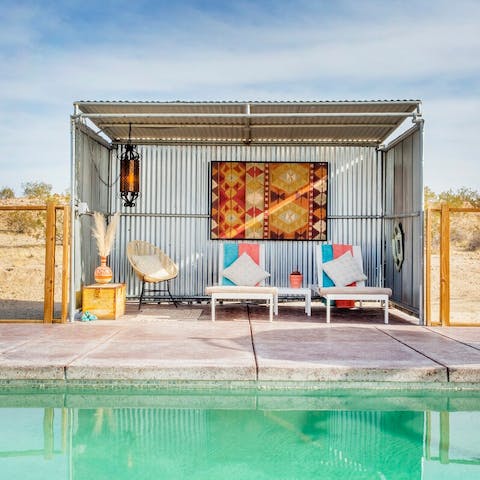 Hang out in the industrial poolside cabana