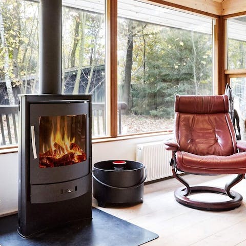 Get toasty beside the wood-burning stove with a good book
