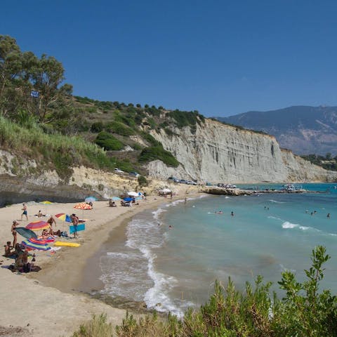 Discover the sandy bays of Spartia, just a five-minute drive away