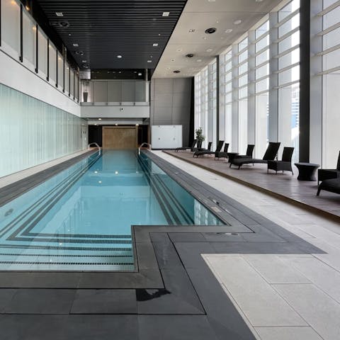 Start your day with a few laps of the communal indoor pool