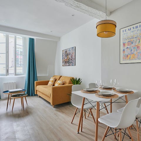 Sip your morning coffee in the bright apartment 
