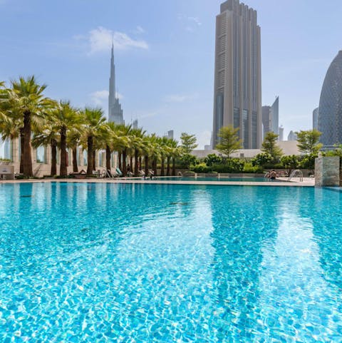 Take a dip in the glistening communal pool 