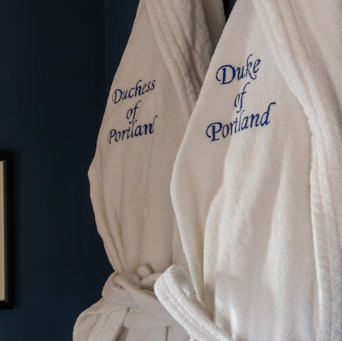Don your fluffy bathrobes after a relaxing evening in the bath