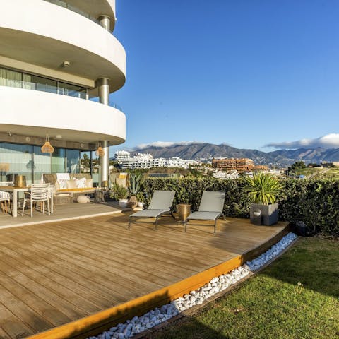 Sunbathe on the private deck, promising lovely landscape views