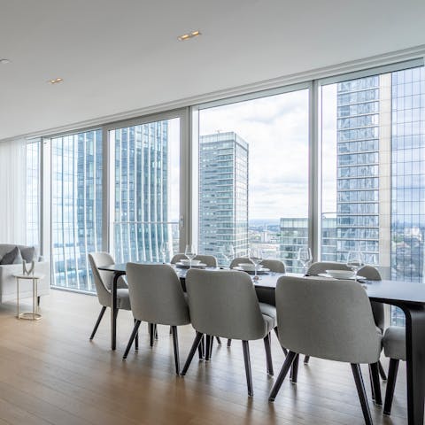 Take in the views of the Canary Wharf district over dinner