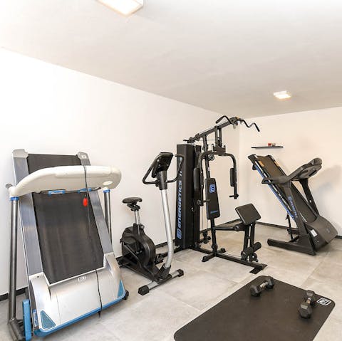 Break a sweat in the small but well-equipped fitness room