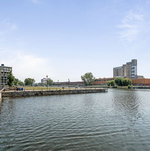 Take a stroll to Place des Bassins on the Lachine Canal, a three-minute walk from this apartment