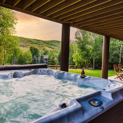 Soothe aching muscles with a relaxing soak in the hot tub 