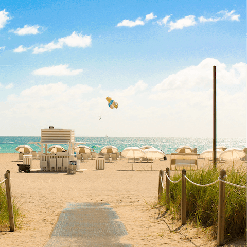 Take a five-minute stroll to the golden sands of South Beach