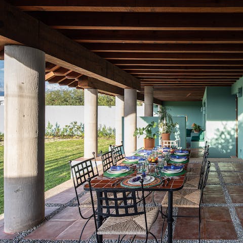 Enjoy empanadas alfresco on the shaded terrace