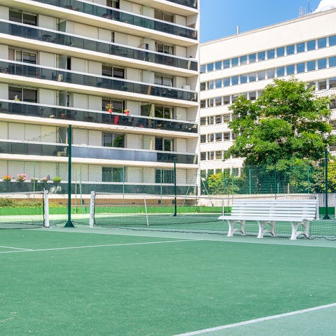 Work up a sweat at the tennis court downstairs