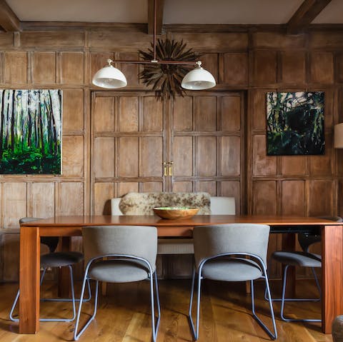 Dine like royalty in the wood-panelled living space