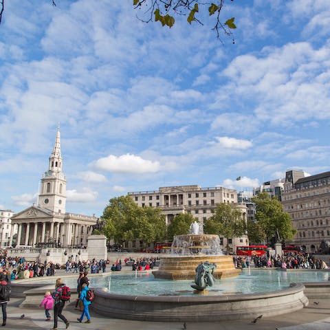 Walk to iconic London sights on Trafalgar Square, two minutes away