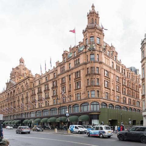 Peruse the products in legendary London department store, Harrods – a four-minute walk away
