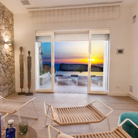 Enjoy stunning sunsets from this sea-facing villa