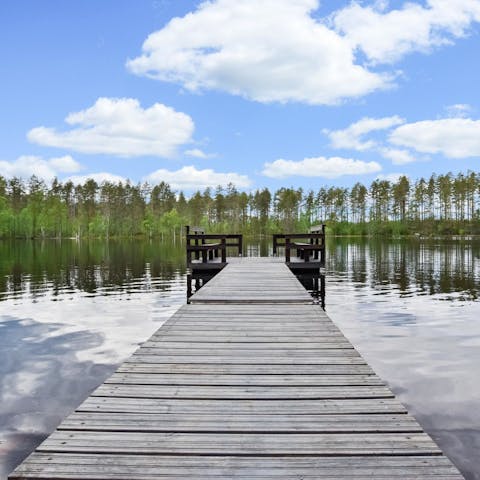 Pause and admire the beautiful views across the nearby lake 