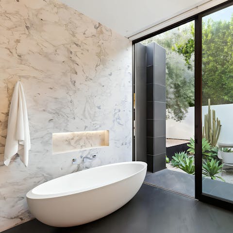 Soak in the freestanding tub as you enjoy some peace and quiet