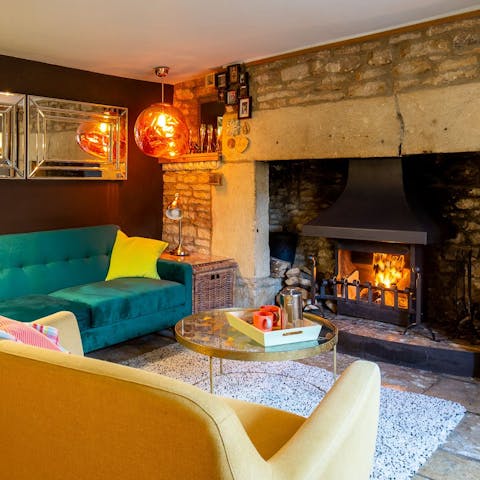 Snuggle up with a book in front of the wood-burning stove