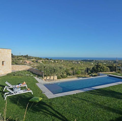 Enjoy panoramic views over the countryside and towards the ses