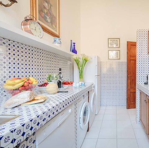 Cook something delicious in the charming, tiled kitchen