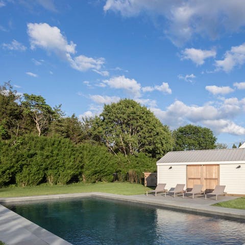 Enjoy a refreshing dip in the sparkling swimming pool on hot days