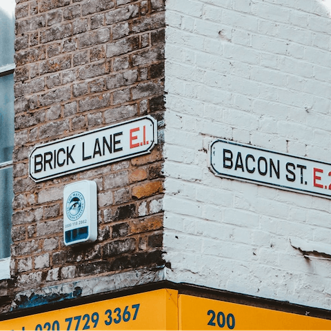Visit historic Brick Lane, less than a five-minute walk away