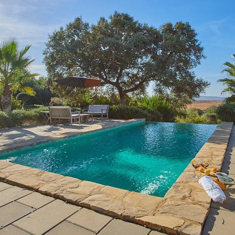 Admire the rolling hills peaking through the trees while in the private pool