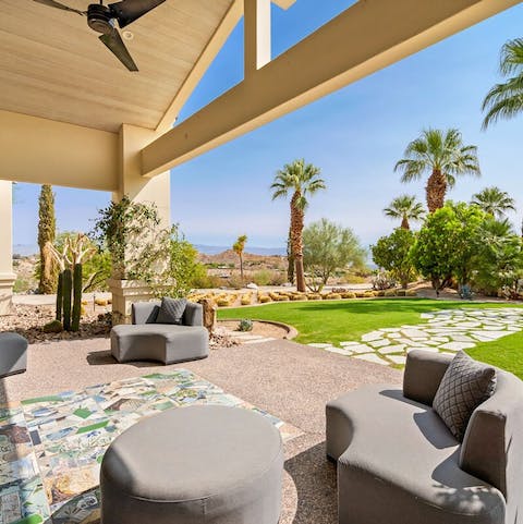 Kick back in one of many shaded outdoor seating nooks