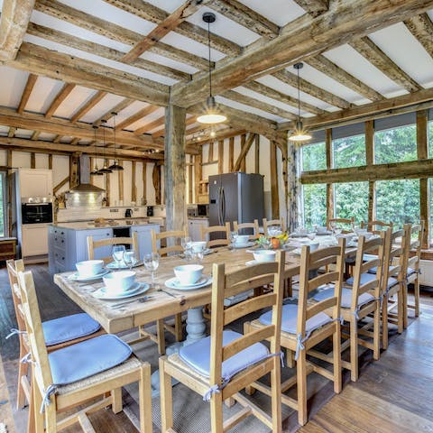 Sit down for sumptuous group meals around the rustic dining table