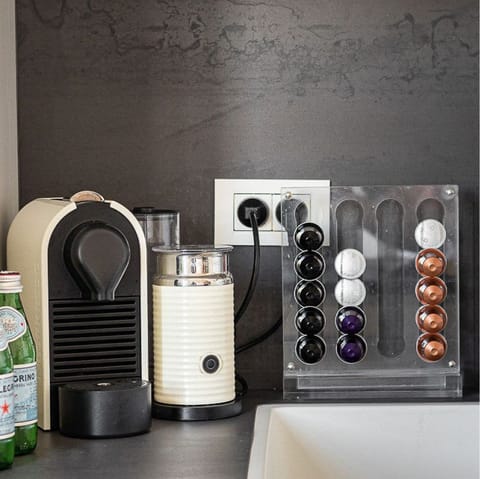 Start your day with a cup of coffee from the Nespresso machine