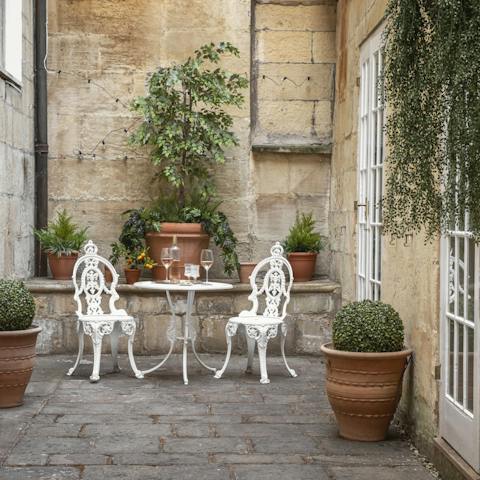 Head out onto the private courtyard for evening drinks