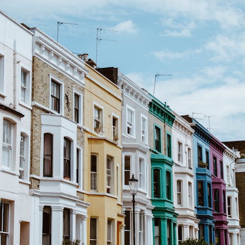 Explore colourful Notting Hill, a twenty-minute walk from your home