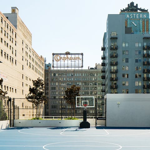 Shoot hoops on the building's full-size basketball court