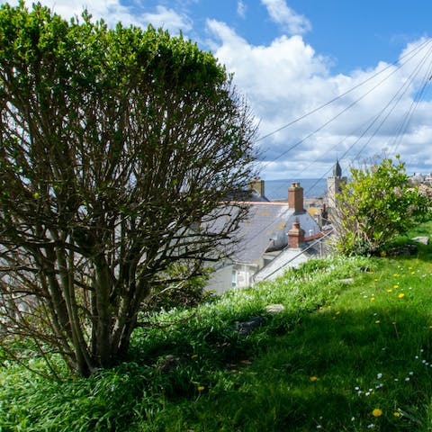 Enjoy views from your clifftop garden, across the rooftops and out to sea