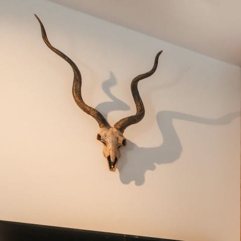 Admire quirky decorations around the home, such as animal skulls on the walls