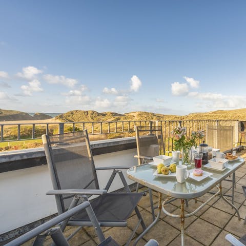 Dine alfresco and enjoy stunning sea views whilst you eat