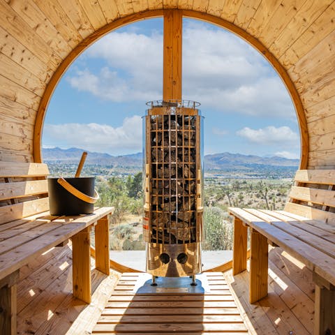 Enjoy incredible views while relaxing in the sauna 