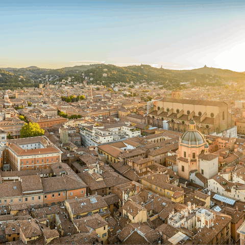 Sip coffee in Piazza Maggiore – the historic centre of Bologna is six minutes away on foot