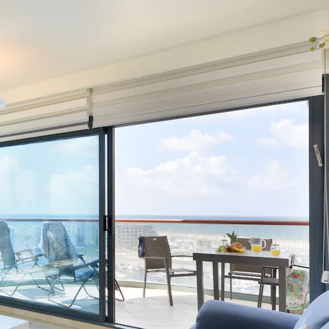 Take in sparkling views of the Mediterranean Sea from the balcony