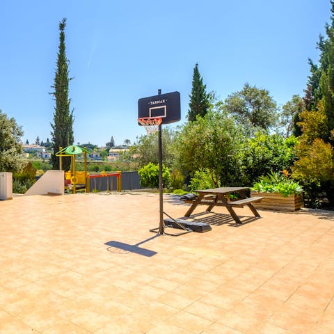 Shoot a few hoops on the communal basketball court